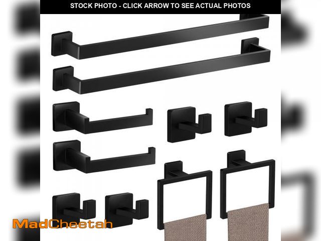 Lot 74-12049719 - HINMOOD Bathroom Hardware Set Square, 10 Pieces Bathroom Accessories Set Includs 2pcs 16 inch Towel ...