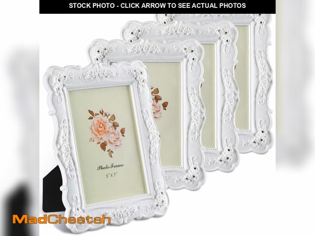 Lot 74-13947323 - Amyhill 4 Pcs White Vintage Picture Frame Rose Flower Design Antique Photo Frames with Glass for Wed...