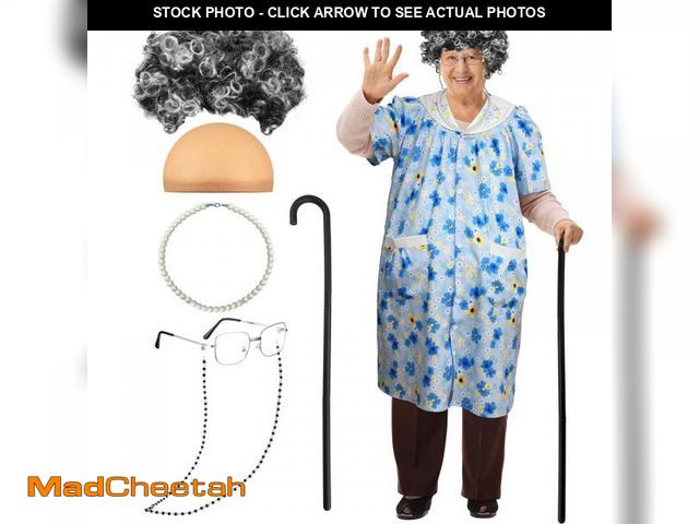 Lot 74-12374171 - Jiuguva 7 Pcs Old Lady Costume for Kids Girls, 100th Days of School Costume for Kids Granny Nightgow...