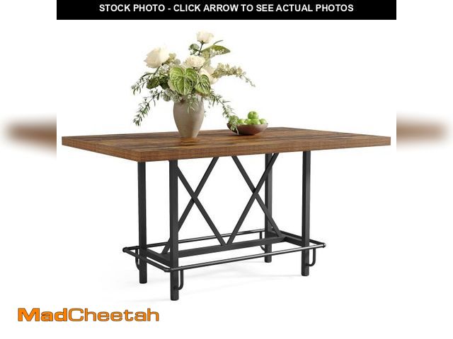 Lot 74-12404269 - LITTLE TREE 63-Inch Industrial Bar Table with Metal Footrest, Counter Height Pub Table for Kitchen, ...
