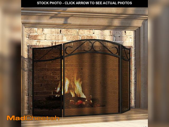 Lot 74-14286483 - Fire Beauty Fireplace Screen for Wood Burning Fireplace Foldable 3 Panel Wrought Iron Fireplace Cove...