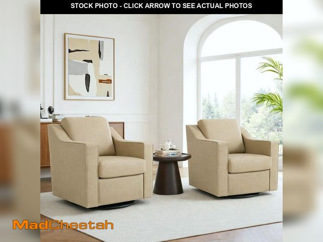 Lot 74-14285331 - (MISSING ONE) Uixe Modern Cream Faux Leather Upholstered Swivel Accent Barrel Chair With Metal Base ...