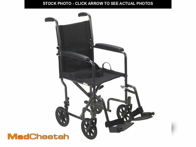 Lot 74-12780883 - Drive Medical Lightweight Steel Transport Wheelchair, Fixed Full Arms, 19" Seat - UNUSED