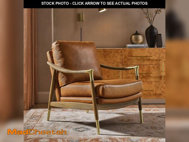Lot 74-12681072 - (MISSING HARDWARE) MODWAY Langford Vegan Leather Accent Armchair in Tan Walnut - UNUSED