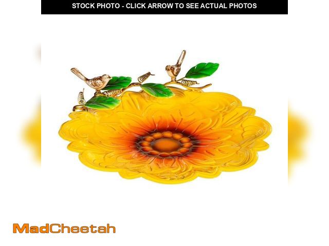 Lot 74-14393964 - Evergreen 17 in. Dia Yellow Metal Birdbath Bowl with Sunflower Design and Sculpted Edge - USED
