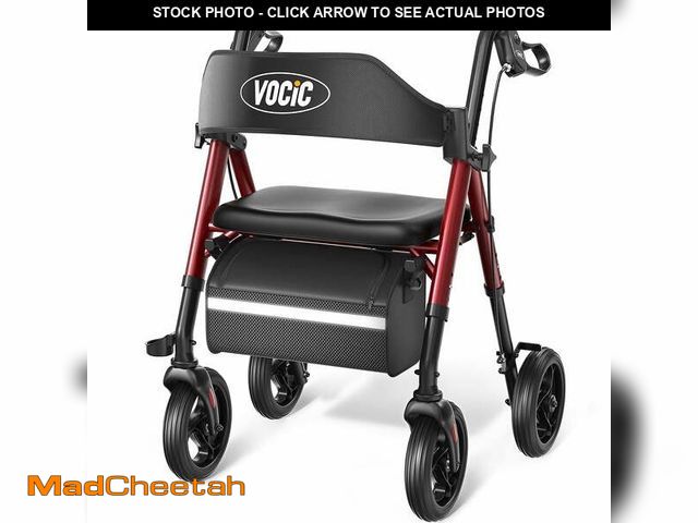 Lot 74-13819073 - VOCIC Walkers for Seniors, Heavy Duty Rollator Walker with Seat, 350lb Capacity, Red - UNUSED