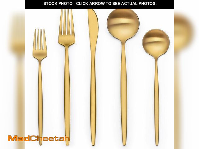 Lot 74-12431987 - 40 Piece Gold Silverware Set for 8, Terlulu Stainless Steel Flatware Set, Gold Cutlery Set Utensils ...