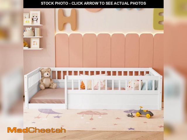 Lot 74-12124219 - DNYN Twin Size Montessori Floor Bed with 19.6 Inch High Rail for Boys and Girls Bedroom,Solid Wood B...