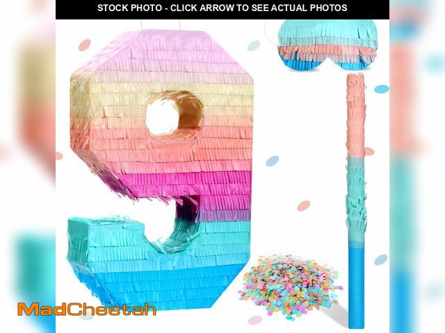 Lot 74-13951023 - Jenaai 16 Inch Number PiÃÂ±ata Kids Birthday Party Macaron PiÃÂ±ata with Blindfold Stick and Confe...