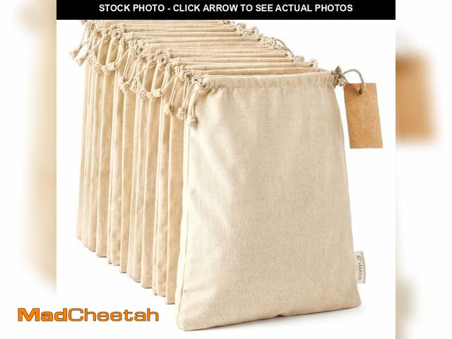 Lot 74-14269387 - LEAFICO Organic Cotton Produce Bags - Medium 8x10 Inch (12 Bags) - Reusable Muslin Storage Bags with...