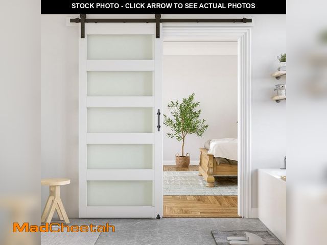 Lot 74-12226779 - SmartStandard 36 x 84 in Glass Barn Door with 6.6FT Sliding Hardware Kit &amp; Handle, Pre-Drilled R...