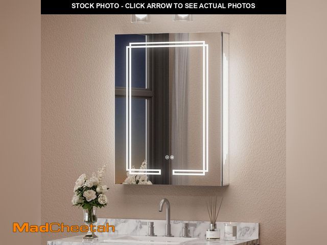 Lot 74-13821392 - KeonJinn 24 in. W x 32 in. H Rectangular Aluminum Surface Mount LED Medicine Cabinet with Mirror and...