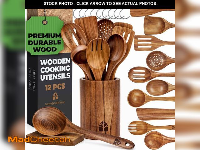 Lot 74-13550391 - Wooden Spoons for Cooking Ã¢â¬â Wooden Cooking Utensils Set with Holder, Spoon Rest &amp; Hooks, ...