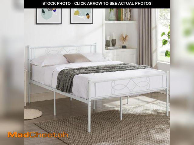 Lot 74-12367873 - VECELO 14" Full Size White Metal Platform Bed Frame with Headboard,Premium Steel Slat Support/No Box...