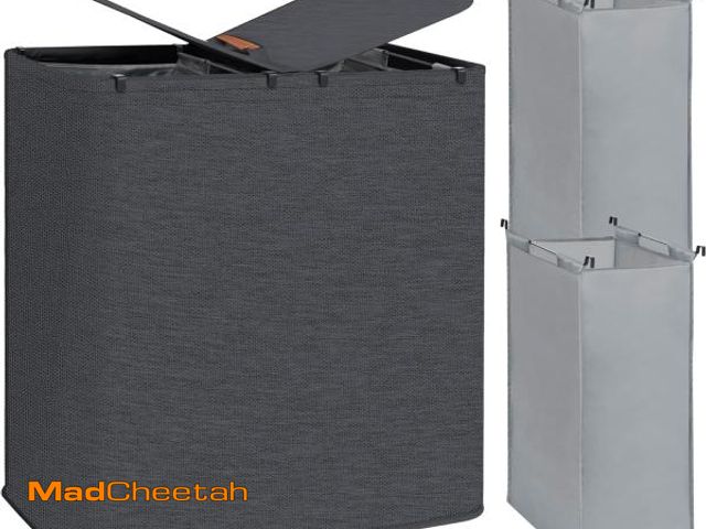 Lot 74-11557069 - STORAGE MANIAC Double Laundry Hamper, 136L Laundry Sorter with Lid and Removable Laundry Bags, Cloth...
