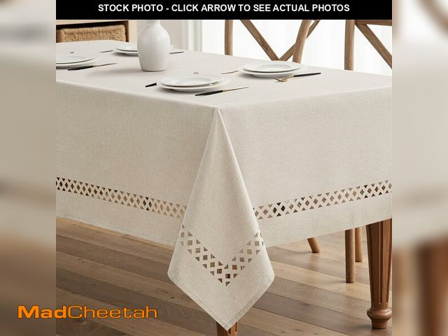 Lot 74-14337239 - MIULEE Beige Rectangle Polyester Tablecloth with Decorative Cutouts Spring Waterproof Stain Resistan...