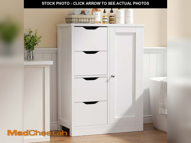 Lot 74-13777844 - Walsunny Bathroom Floor Cabinet Storage Organizer Freestanding Wooden Cupboard with Door Drawers Adj...