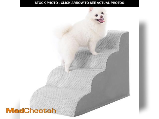 Lot 74-12518349 - MIHIKK Dog Stairs Ramp, Curved 4-Step Dog Steps for Small Dogs and Cats, Pet Stairs for High Beds an...