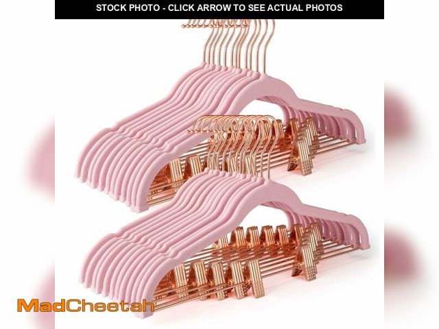 Lot 74-13544105 - HOUSE DAY Velvet Skirt Hangers 24 Pack, Non Slip Pants Hangers with Rose Gold Clips, Ultra Thin Velv...