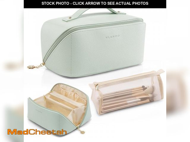 Lot 74-11558563 - Vlando Makeup Bag,Travel Makeup Bag Waterproof Portable Cosmetic Bag PU Leather Open Flat Make up Or...