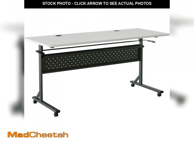 Lot 74-12126059 - Lorell Shift 2.0 Flip &amp; Nesting Mobile Table, 60" x 24" x 29.5", Black Steel Frame, Gray Laminat...
