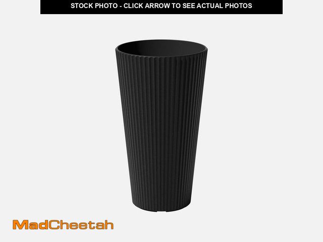 Lot 74-14242618 - Veradek Demi Medium Black Plastic Round Planter with Drainage Holes (14.75 in. L x 14.75 in. W x 26....