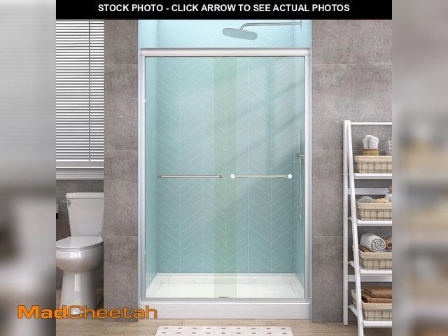 Lot 74-12273995 - GETPRO Shower Door Sliding 46-48 in. W x 72 in. H Semi-Frameless Bypasss Double Sliding Doors for Sh...