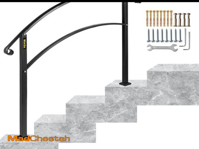 Lot 74-12399830 - Happybuy 4-Step Handrail Fits 1 or 4 Steps Matte Black Stair Rail Wrought Iron Handrail with Install...