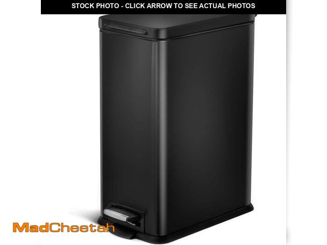 Lot 74-13049749 - Home Zone Living 7.9 Gal. Matte Black Slim Rectangular Step-On Stainless Steel Kitchen Trash Can wit...