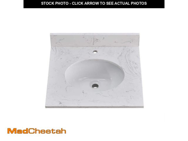 Lot 74-14113105 - YASINU 24 in. W x 21 in. D Engineered Stone Composite White Round Single Sink Vanity Top in Carrara ...