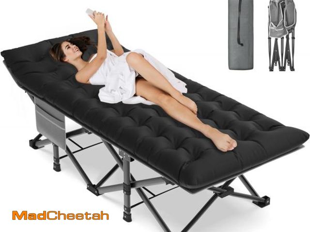 Lot 74-12138167 - ZENPETIO Oversized XXL Folding Camping Cot, Heavy Duty Sleeping Cot for Adults with Mattress and Pil...