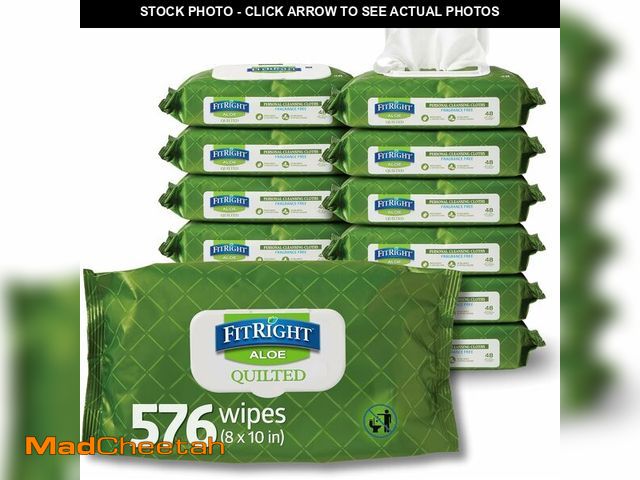 Lot 74-14067267 - FitRight Aloe Quilted Heavyweight Personal Cleansing Cloth Wipes, Unscented, 576 Count, 8 x 12 inch ...