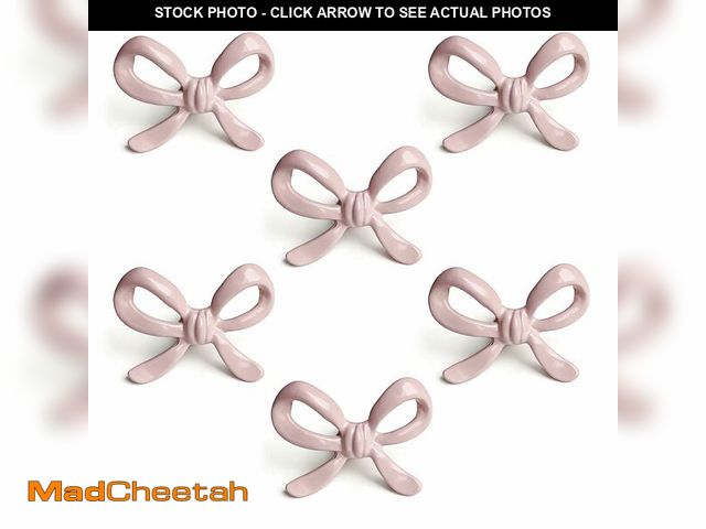 Lot 74-13946936 - 6 Funpop Pink Bow Drawer Pulls &amp; Cabinet Knobs - Coquette Style Solid Metal (6-Pack) - Vintage D...