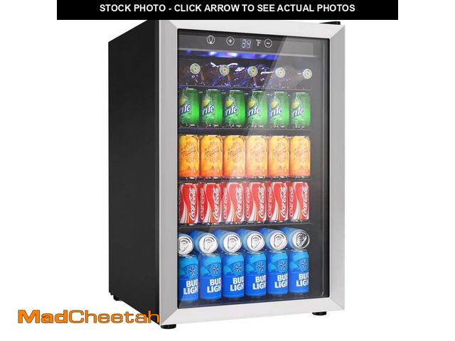 Lot 74-12837239 - SIMZLIFE 21 in Single Zone 150-Cans Freestanding Beverage Refrigerator Cooler Fridge in Black, Rever...