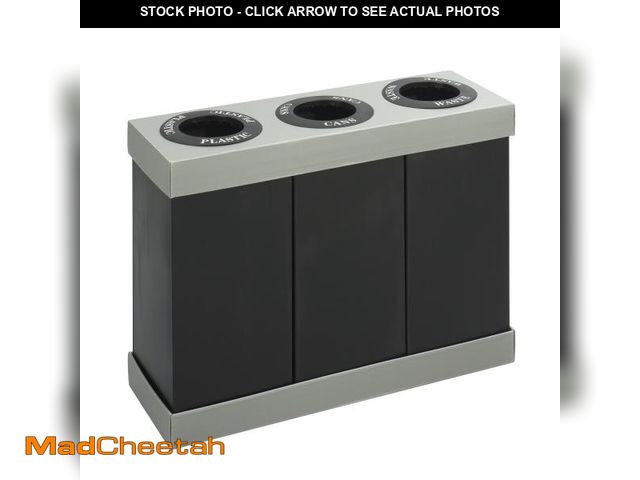 Lot 74-12513189 - Safco Trash Can Recycle Bin Combo, 28 Gallon Each (3 Bin), At Your Disposal Recycling Center, Black/...