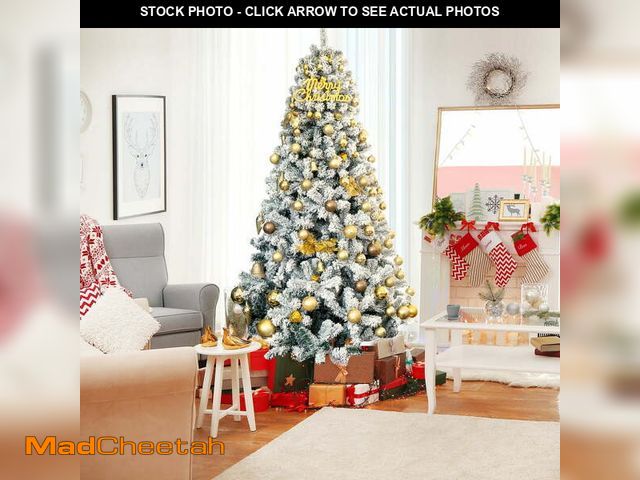 Lot 74-13044384 - Gymax 7.5ft Snow Flocked Hinged Artificial Christmas Tree Unlit Holiday Decor - UNUSED