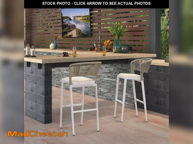 Lot 74-12558715 - PURPLE LEAF Modern Aluminum Low Back Rattan Bar Height Outdoor Bar Stool with Backrest and White Cus...