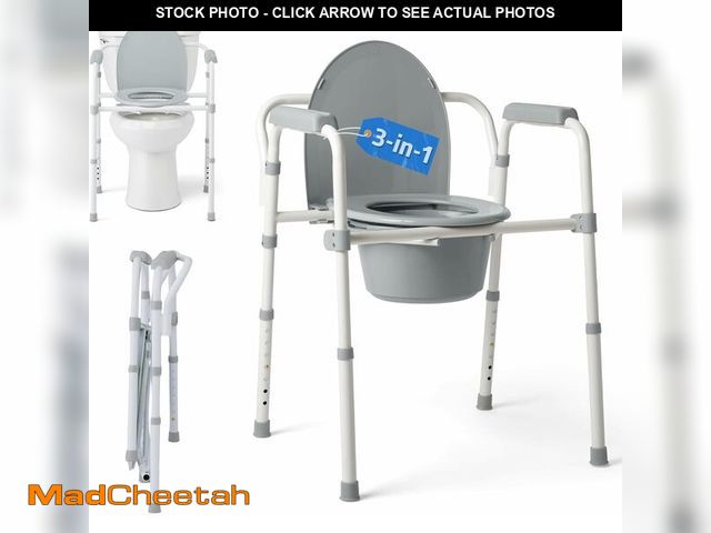 Lot 74-13419593 - Medline Dark Gray 3-in-1 Folding Commode with Elongated Seat, Microban Treated - Portable, Adjustabl...