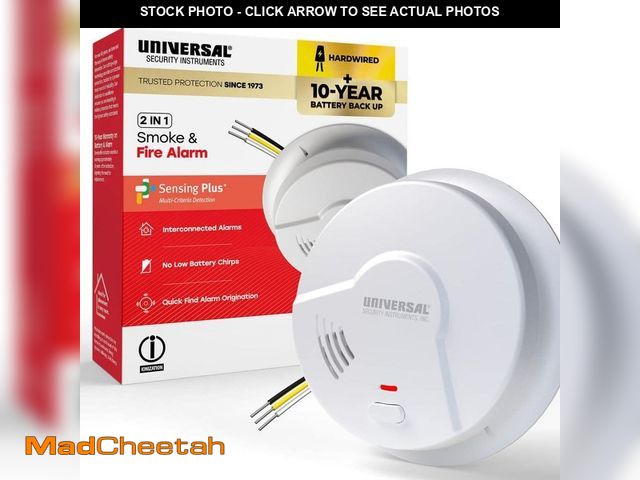 Lot 74-14411465 - Universal Security Instruments Hardwired and 10-Year Battery Backup Smoke Detector with Ionization S...