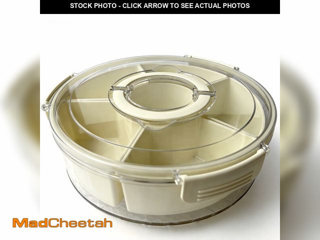 Lot 74-14275999 - Rotating Divided Serving Tray with Lid and Handle, 6 Compartment Snackle Box Container, Airtight Por...