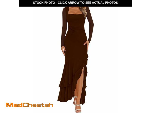 Lot 74-14206936 - BORIFLORS Women's Bodycon Ruched Mesh Long Sleeve Maxi Dress Mermaid Ruffle Formal Cocktail Party Lo...