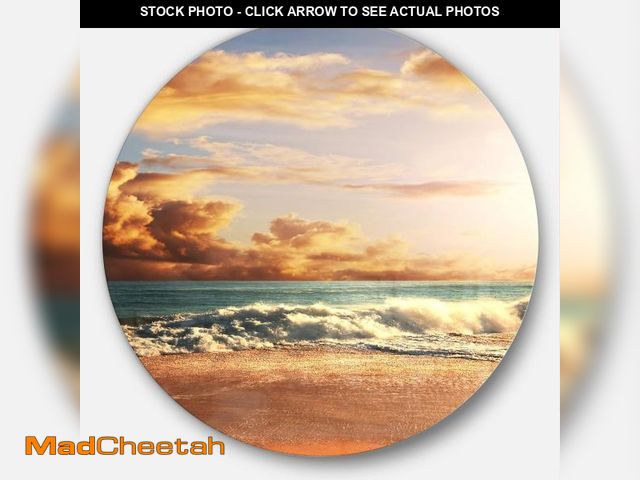 Lot 74-12508271 - Dark Storm Clouds over Modern Beach - Glossy Coastal Round Metal Wall Art 23" - UNUSED