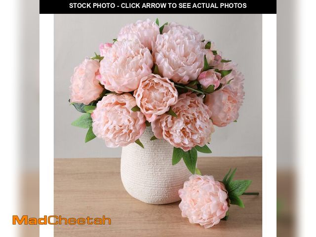 Lot 74-14267157 - florisso Light Pink Peony Artificial Flowers - 11 Branches Silk Peonies for Vase Arrangements, Weddi...