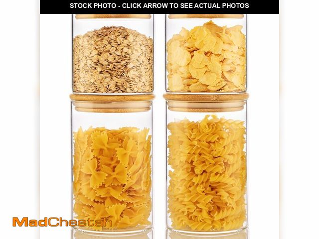 Lot 74-12697443 - 32oz &amp; 21oz - 4 Pack Glass Jars with Bamboo Lids, Glass Pantry Storage Containers with Airtight ...