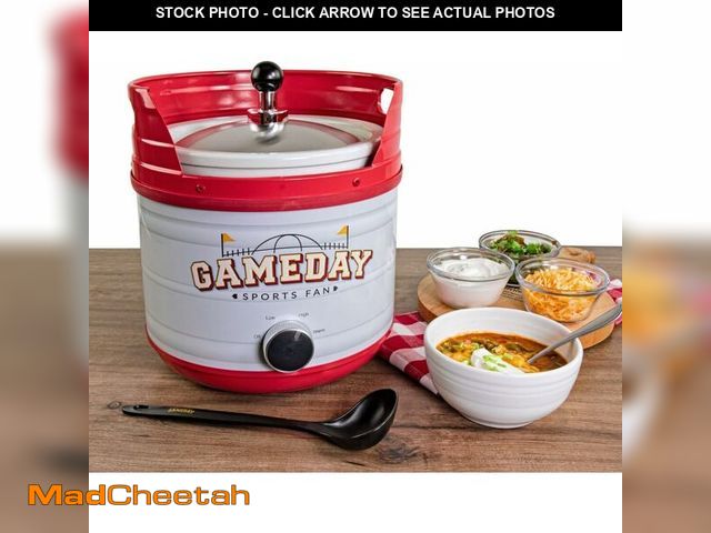 Lot 74-12633260 - Nostalgia Game Day 4-Quart Kickin' Keg Slow Cooker with Lid and Ladle, Long-Lasting Ceramic Material...
