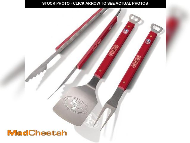 Lot 74-12137403 - YouTheFan NFL San Francisco 49ers Spirit Series 3-Piece BBQ Set Stainless Steel, 22" x 9" - UNUSED