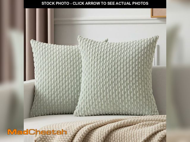 Lot 74-14298731 - Kevin Textile Pack of 2 Corduroy Decorative Throw Pillow Covers 24x24 Inch Soft Boho Striped Pillow ...