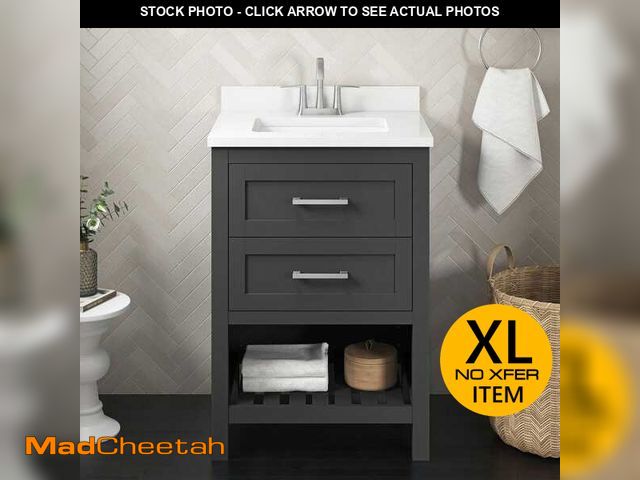 Lot 74-12851573 - Home Decorators Collection Autumn 24 in. Single Sink Gray Bath Vanity with White Engineered Stone To...
