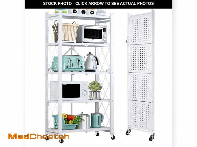 Lot 74-14436214 - COOKCOK 5-Tier Storage Shelving Unit, Metal Shelf 27.9"x13.4"x62.5, Foldable Storage Shelf with Whee...