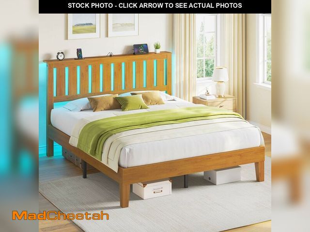 Lot 74-12564279 - Rolanstar Full Bed Frame with Headboard, Solid Wood Bed Frame Foundation with Wood Slat Support, Cha...